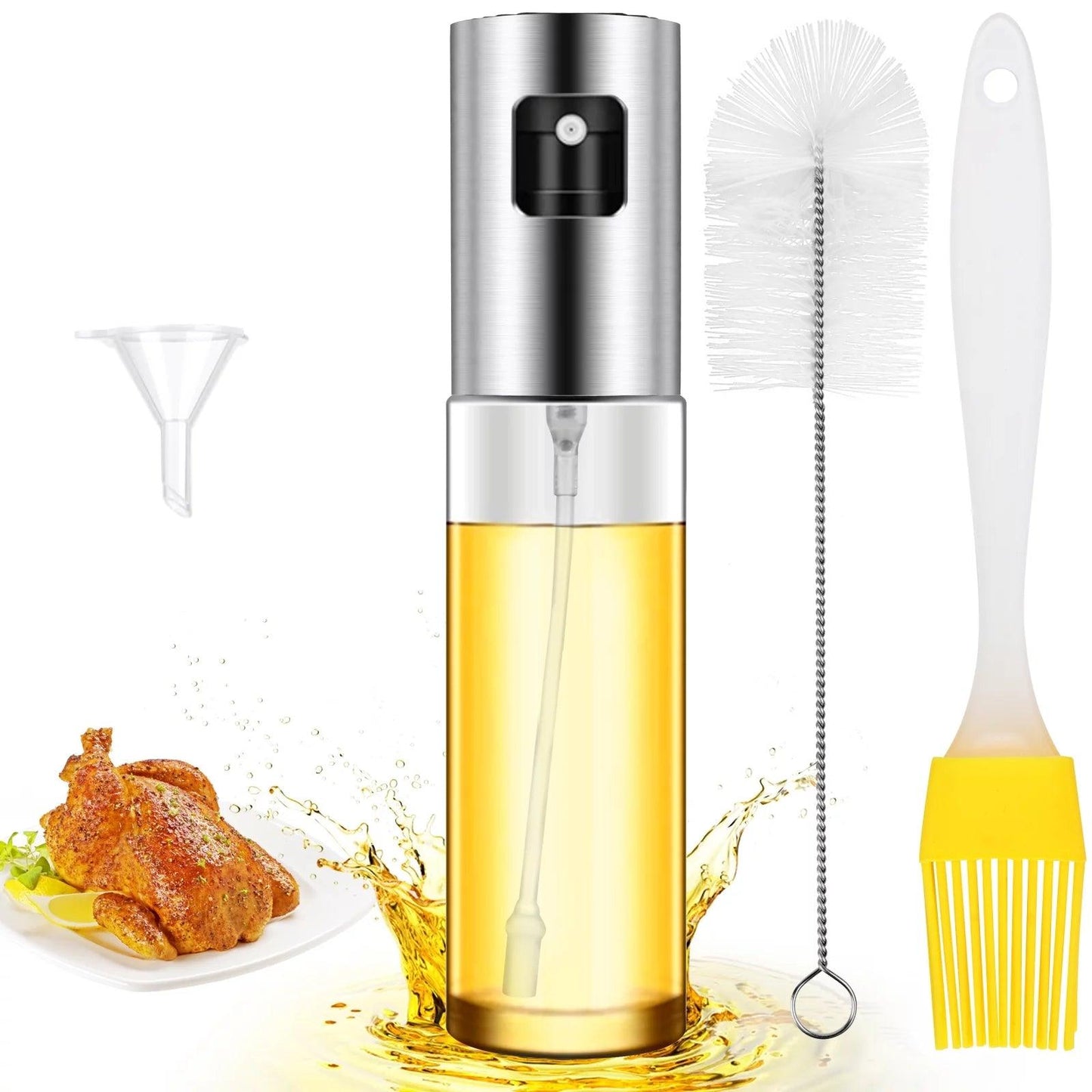 Glass Olive Oil Sprayer with Baking Brush, Bottle Brush, and Oil Funnel - District Goods