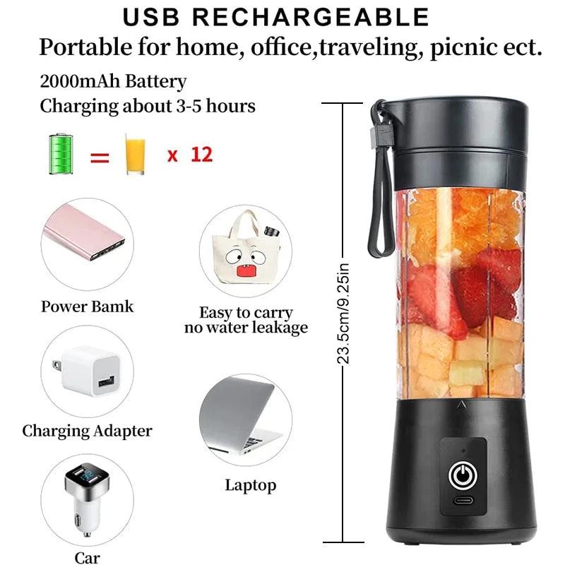 Portable USB Electric Juicer Blender Cup with Six Blades - 380ml - District Goods