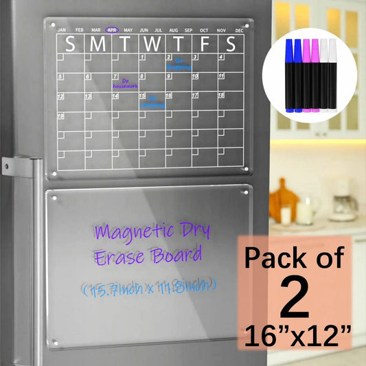 Acrylic Magnetic Dry Erase Calendar Board for Refrigerator - 16" x 12" - District Goods
