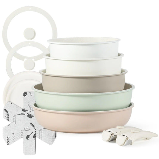 15-Piece Nonstick Cookware Set with Detachable Handle - District Goods