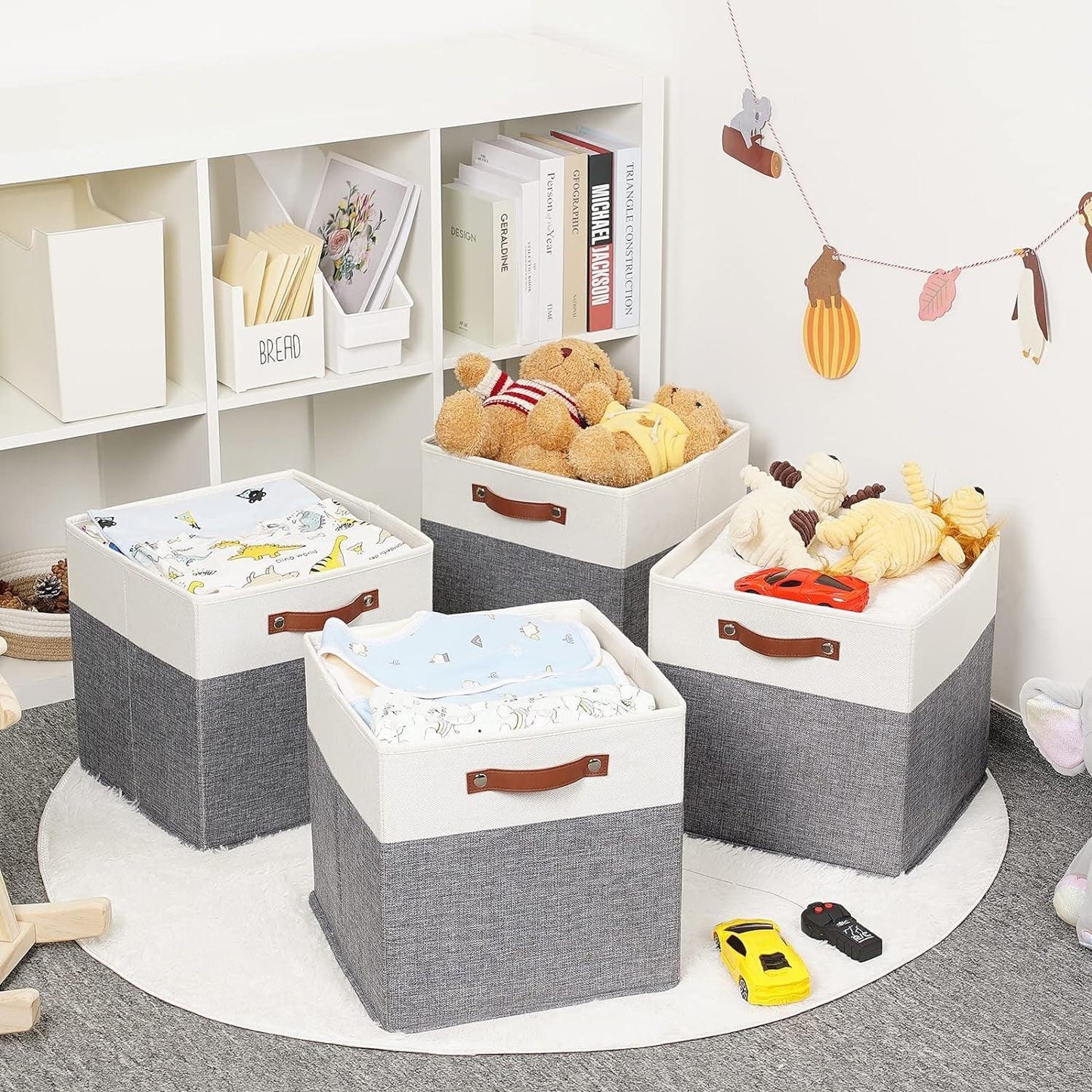 Set of 4 Foldable Fabric Linen Storage Bins with Handles - District Goods