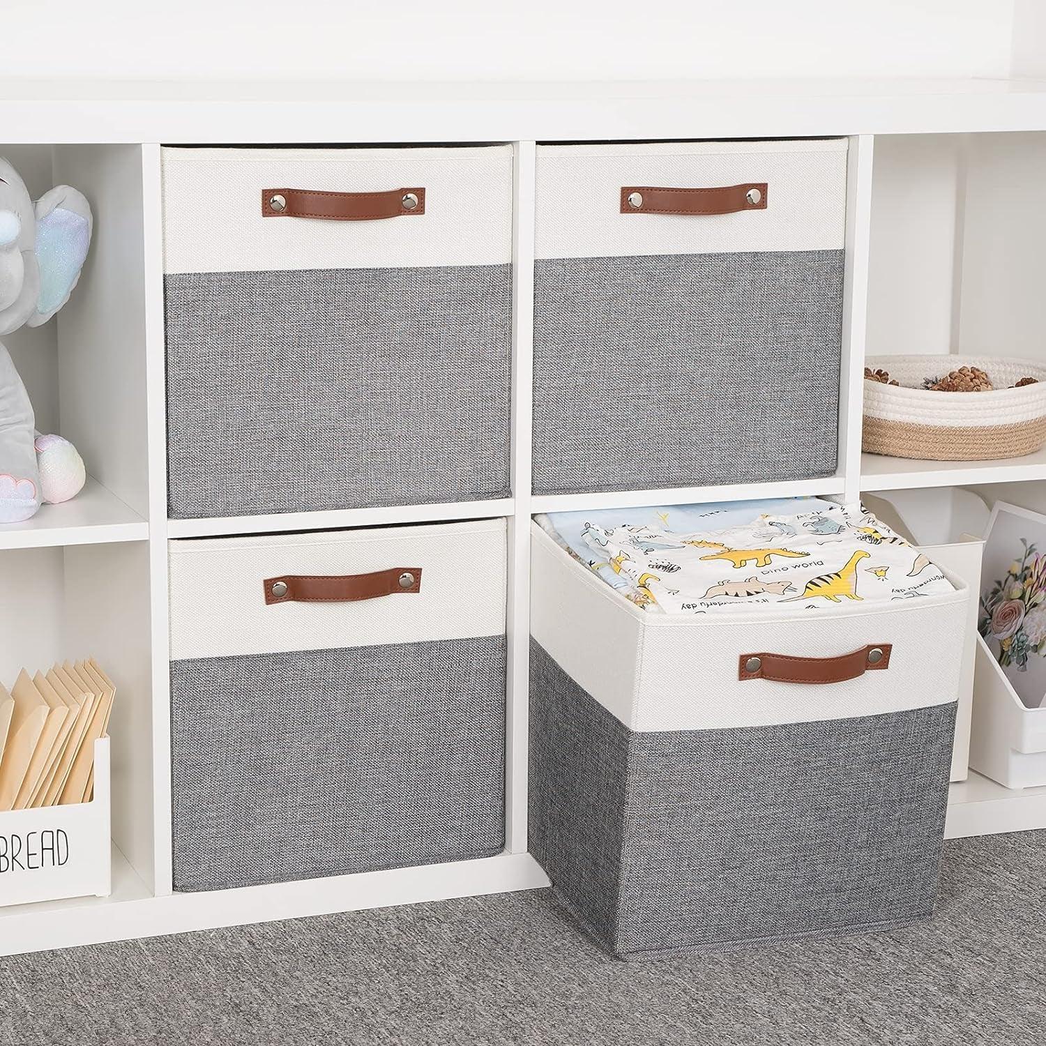Set of 4 Foldable Fabric Linen Storage Bins with Handles - District Goods