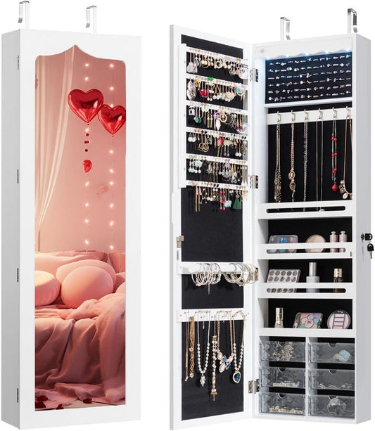 Wall-Mounted Jewelry Cabinet Armoire with Full-Length Mirror - District Goods