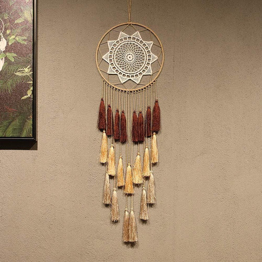 Handmade Macrame Dream Catcher Wall Hanging with Tassel Feather Ornament - District Goods