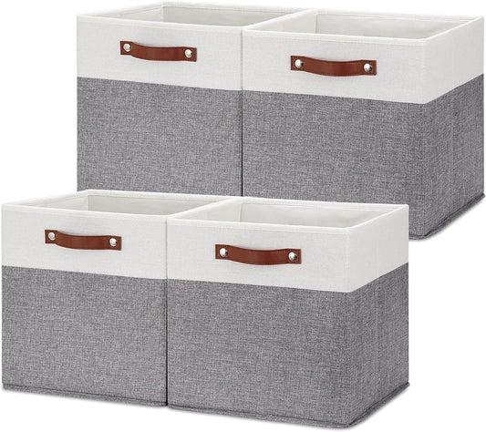 Set of 4 Foldable Fabric Linen Storage Bins with Handles - District Goods