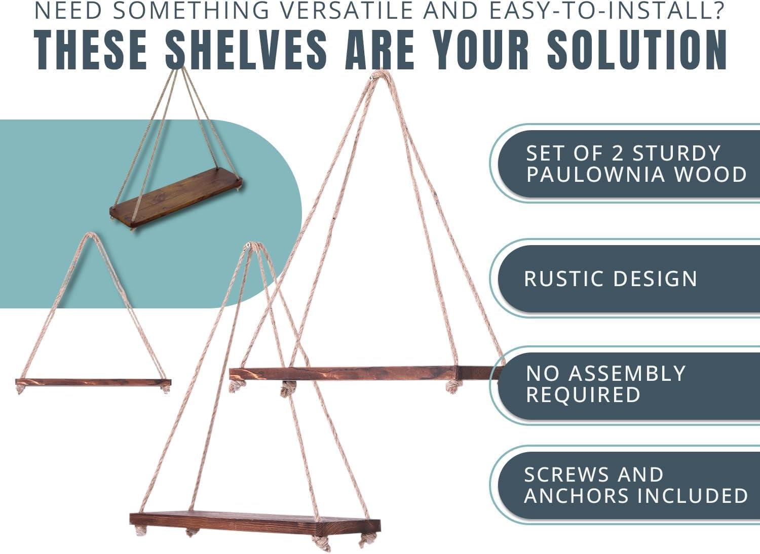 Rustic Farmhouse Boho Wall Hanging Shelves - Set Of 2 - District Goods