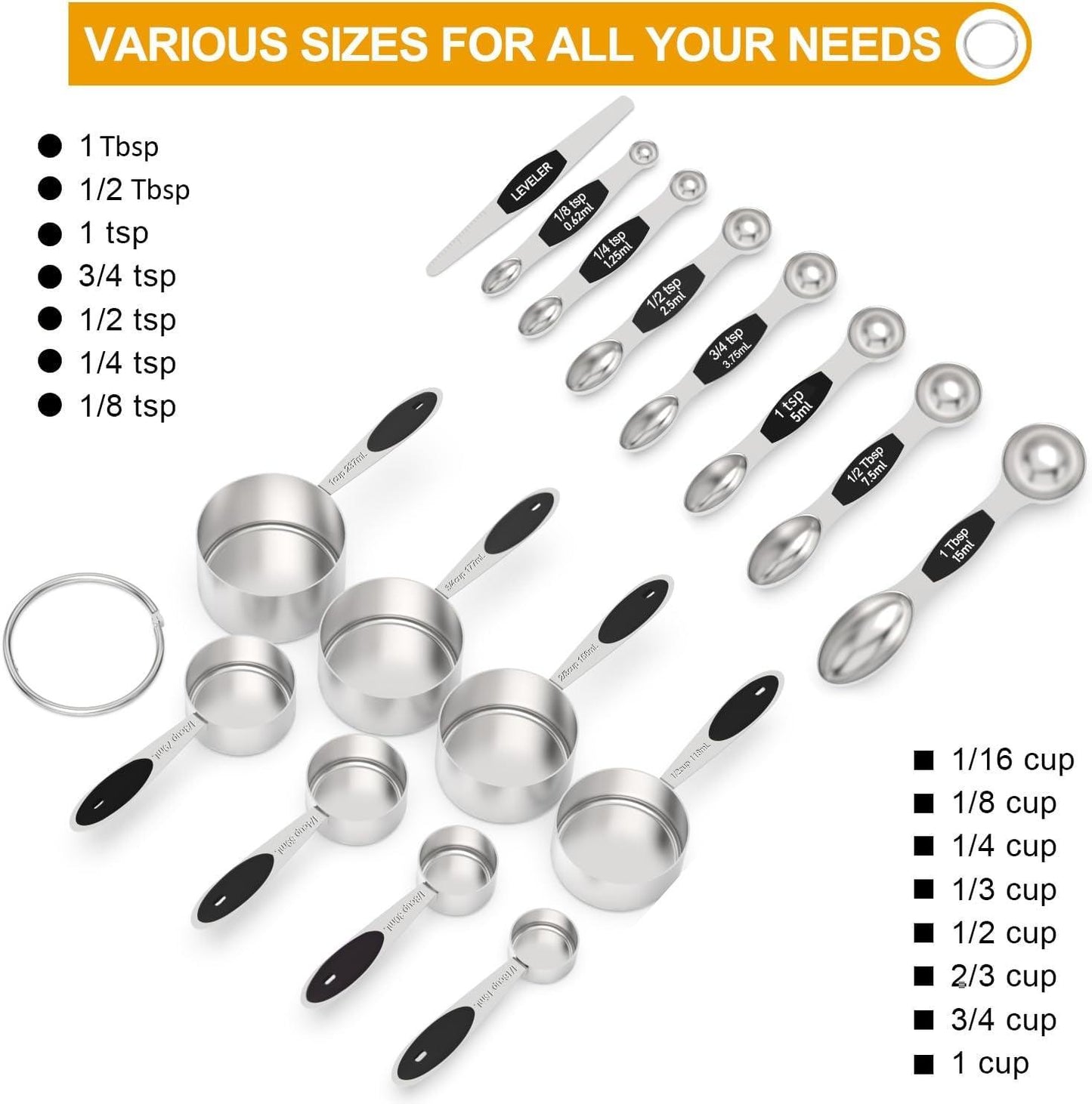 21-Piece Stainless Steel Measuring Cups and Magnetic Measuring Spoons - District Goods