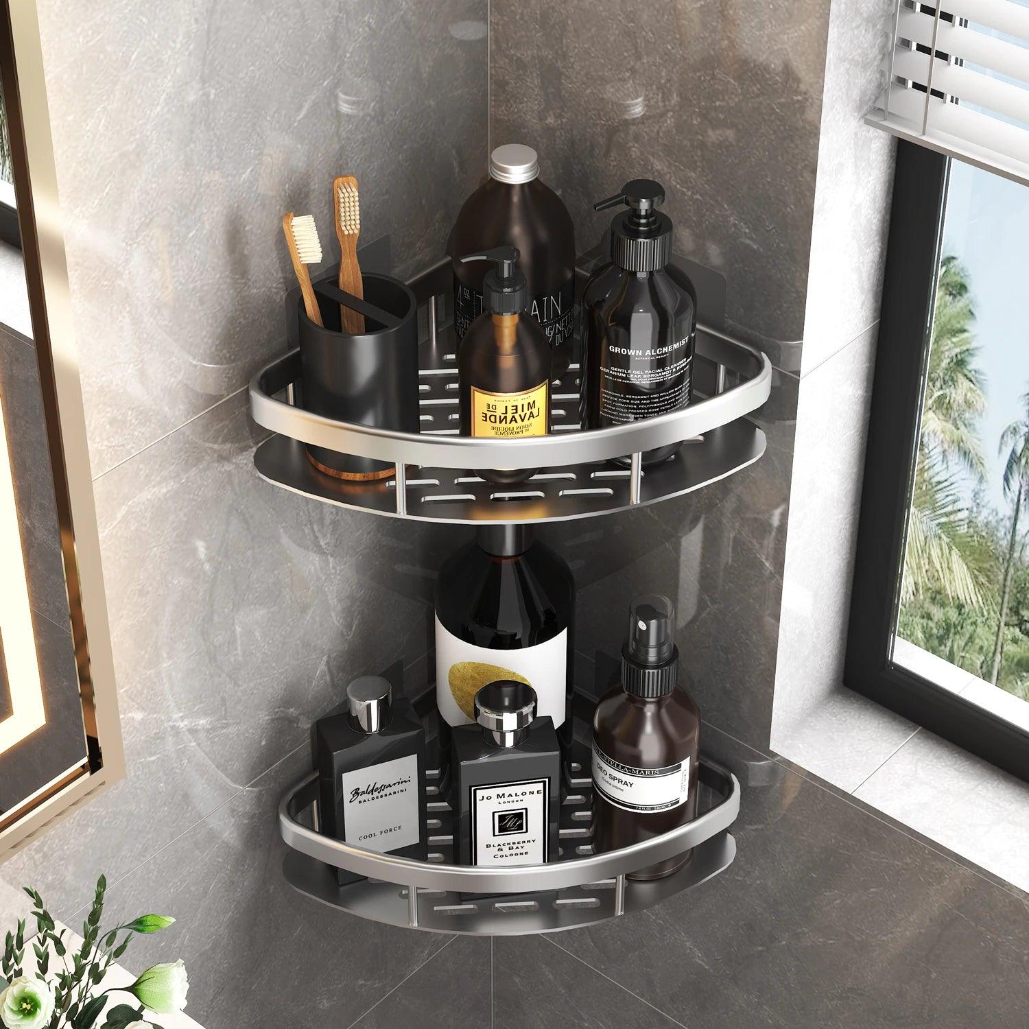 Aluminum Alloy Bathroom Shelf with No Drill Installation - District Goods