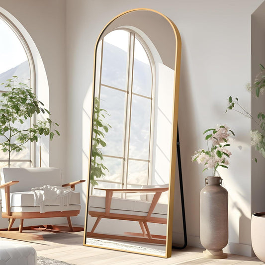 Oversized Full Length Arched Mirror with Thin Gold Frame, 65"X22" - District Goods