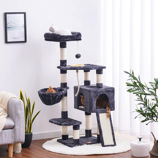Multi-Level Cat Tree Condo with Scratching Board and Feeding Bowl - District Goods