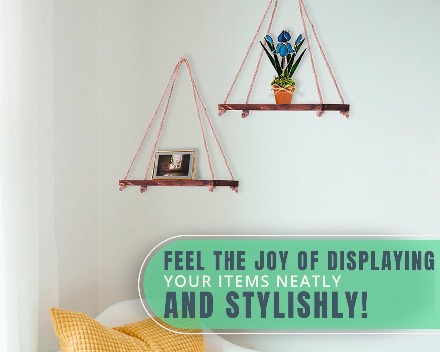 Rustic Farmhouse Boho Wall Hanging Shelves - Set Of 2 - District Goods
