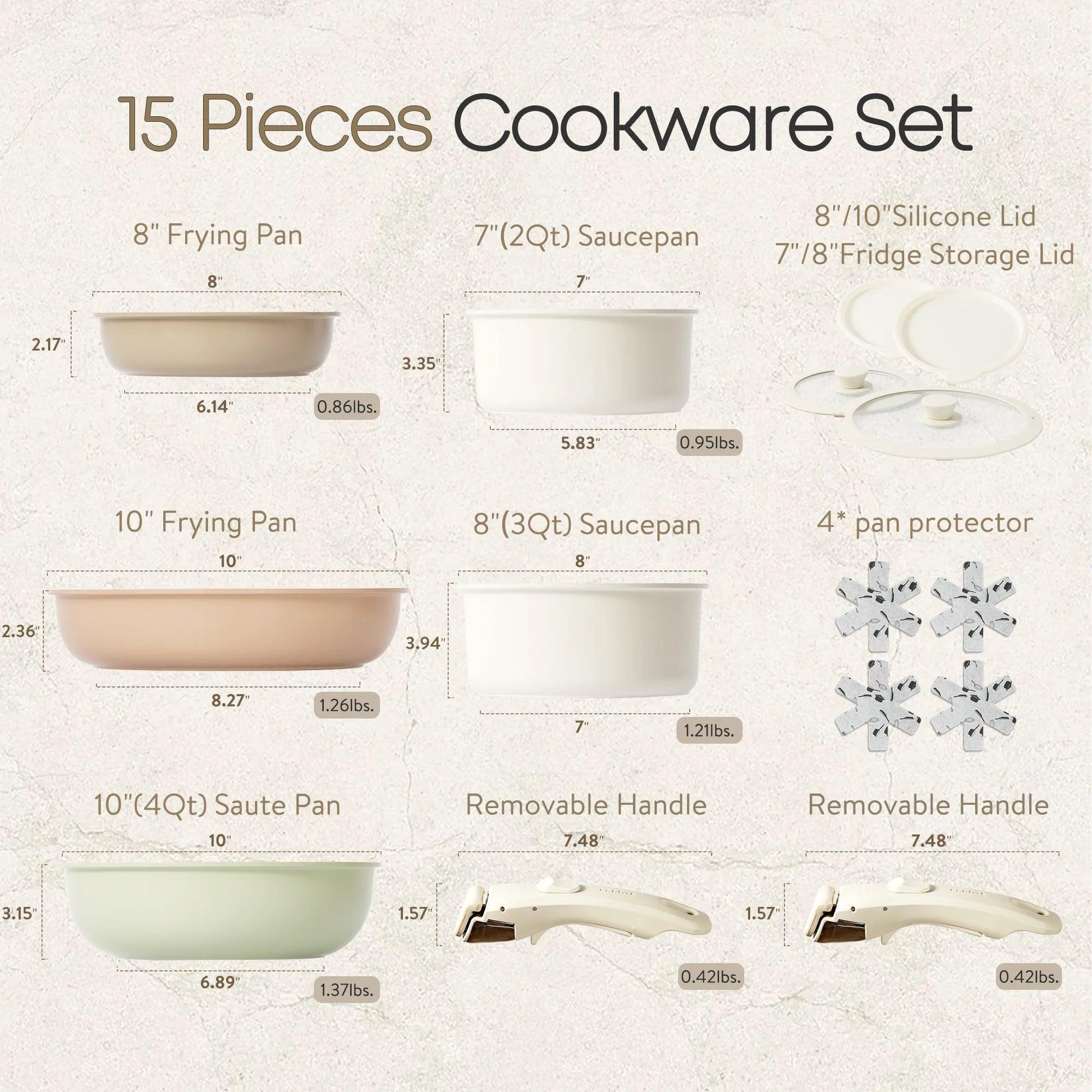 15-Piece Nonstick Cookware Set with Detachable Handle - District Goods