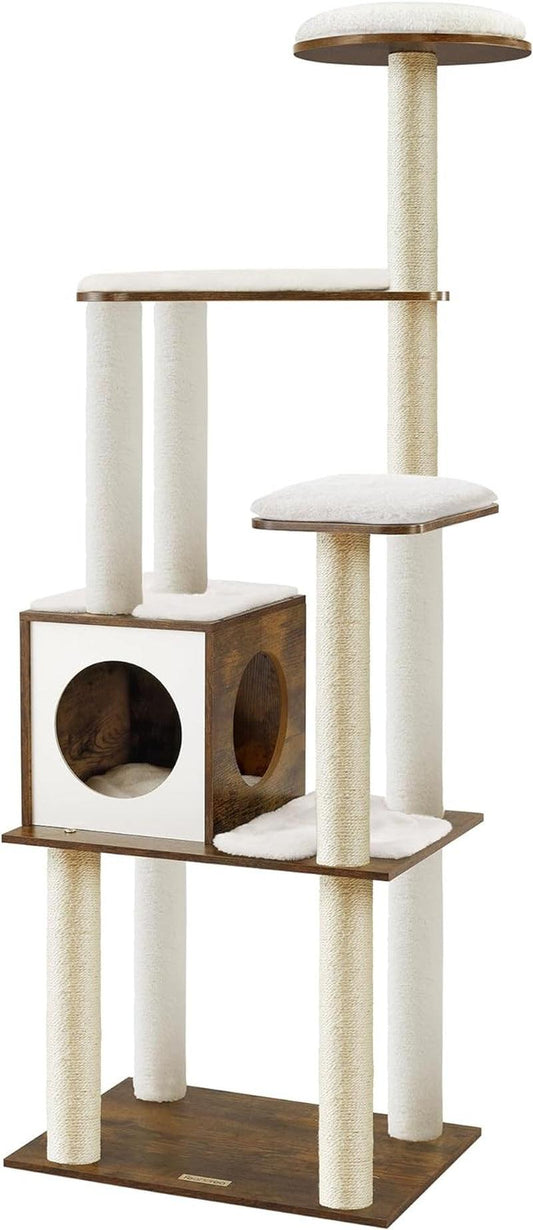 Modern 65-Inch Cat Tree with Multiple Levels and Scratching Posts - District Goods