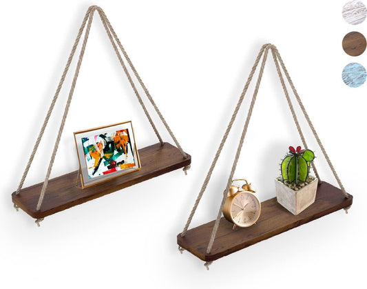 Rustic Farmhouse Boho Wall Hanging Shelves - Set Of 2 - District Goods