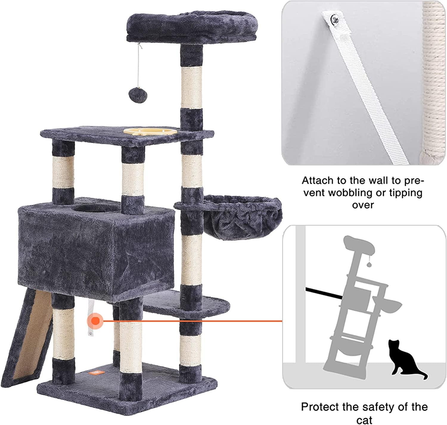 Multi-Level Cat Tree Condo with Scratching Board and Feeding Bowl - District Goods